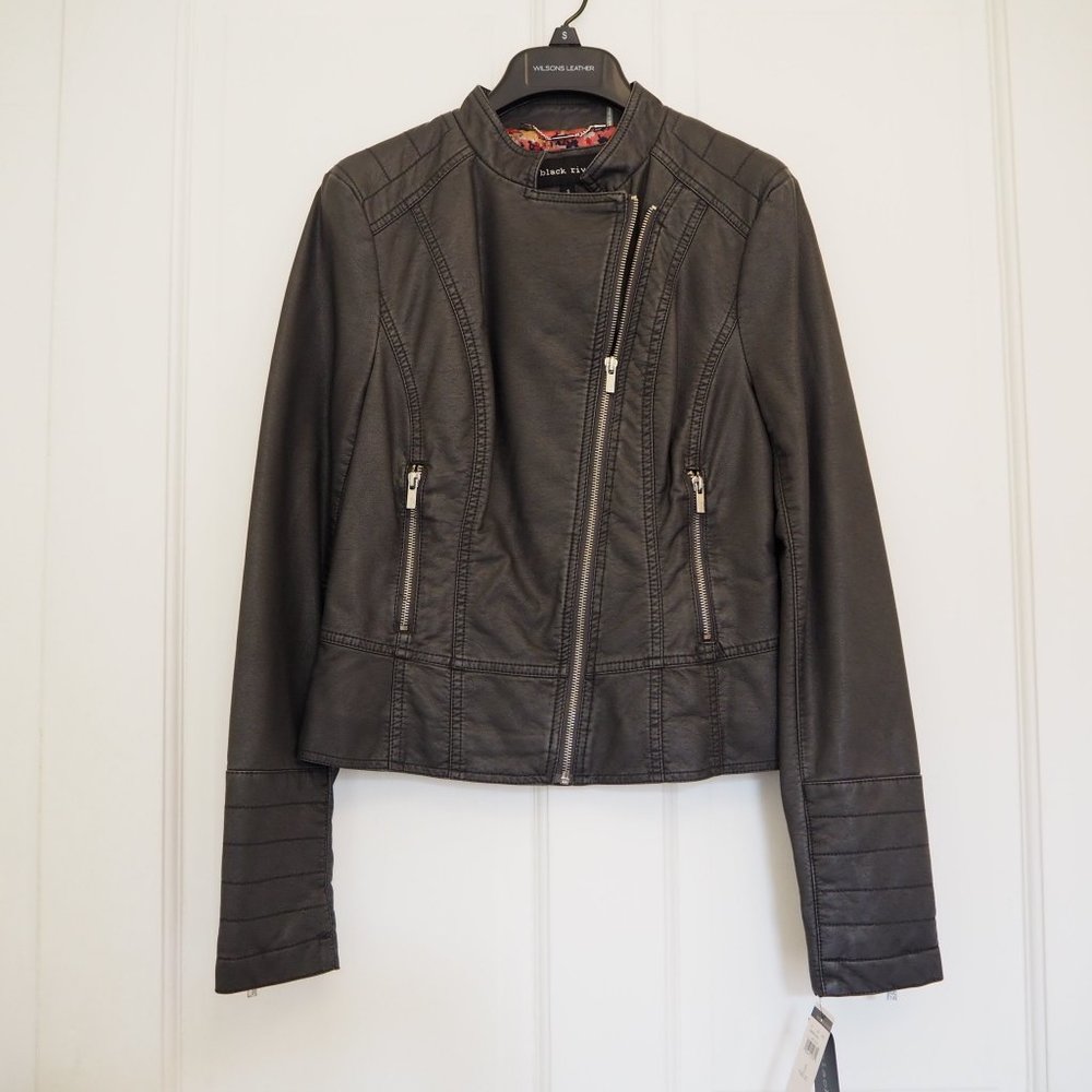 NWT Black Rivet Faux Leather Moto Jacket Size S